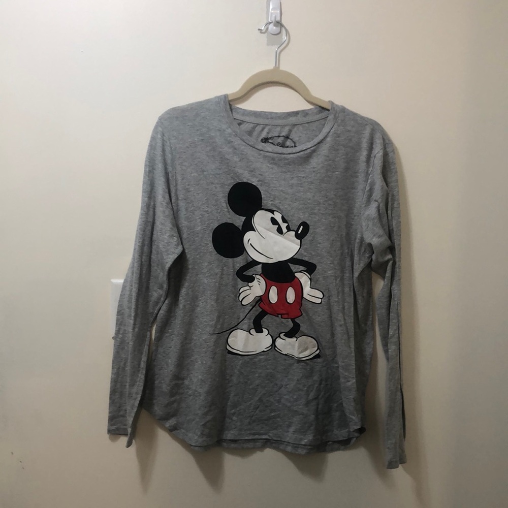 Disney Gray Long Sleeve Tee with Mickey Mouse